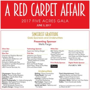 Five Acres Gala 2017 Sponsors