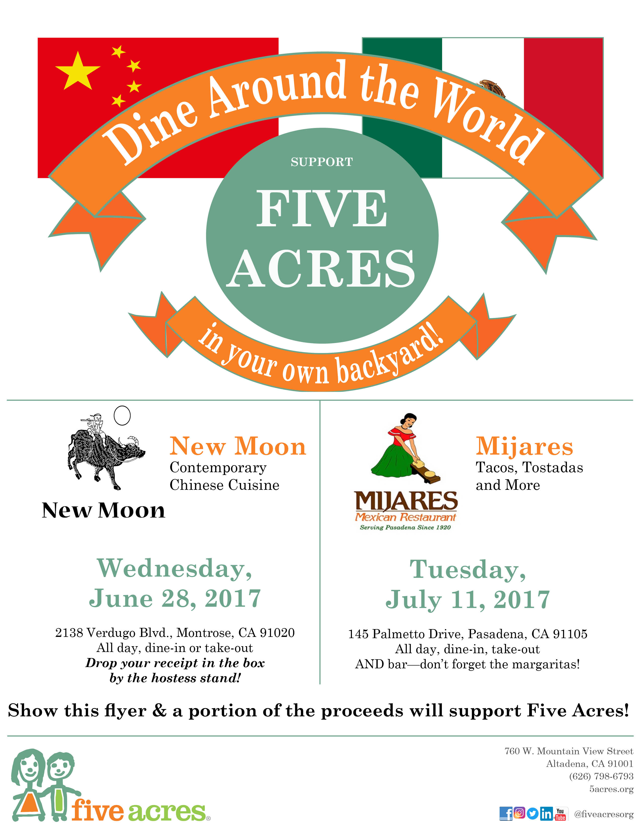 Flyer for New Moon and Mijares Five Acres Give back