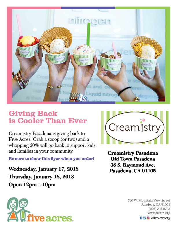 Five Acres Creamistry Giveback Pasadena
