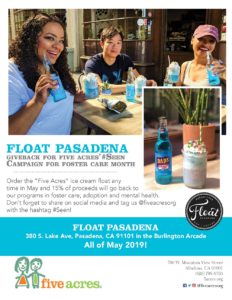 Float Giveback for Five Acres Foster Care Month May 2019 Flyer