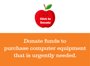 apple illustration with click to donate funds to purchase computers