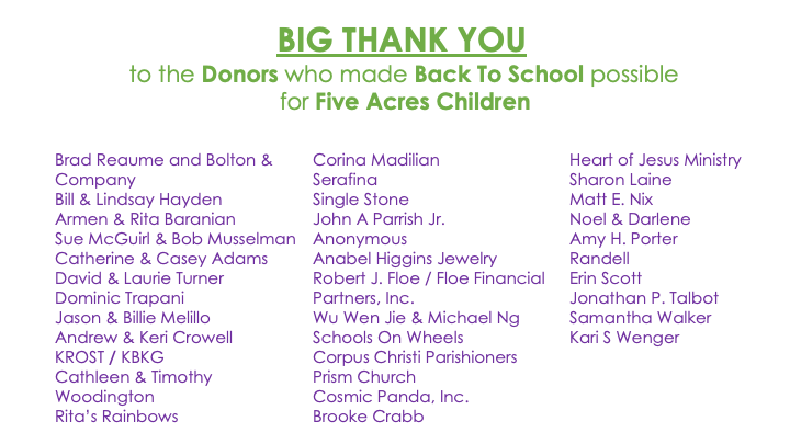 A list of donors saying thank you