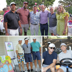 Photo collage of the golf tournament and dinner