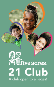Five Acres 21 Club with three children in heart frames