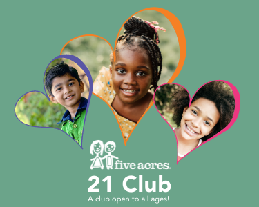Five Acres 21 Club with three children in heart frames