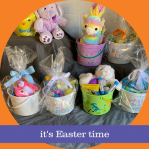 photo of easter baskets given to five acres children who are in foster care