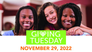 A family of three women with the GivingTuesday logo to promote support for the permanency campaign