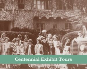 Centennial Exhibit Tours (1) Young children standing in front of our historical headquarters in Altadena