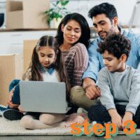 Parents and kids with laptop